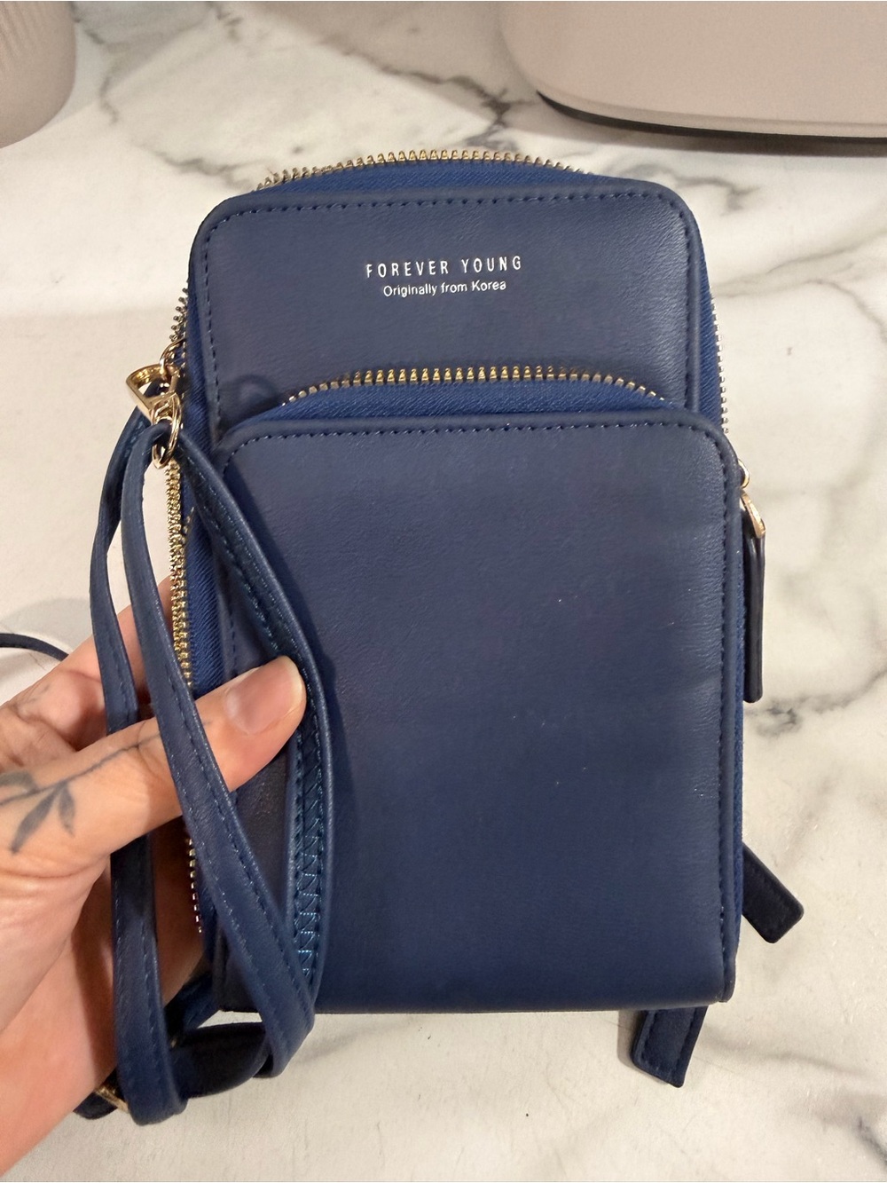 Forever Young Navy Blue Crossbody Phone Pouch
